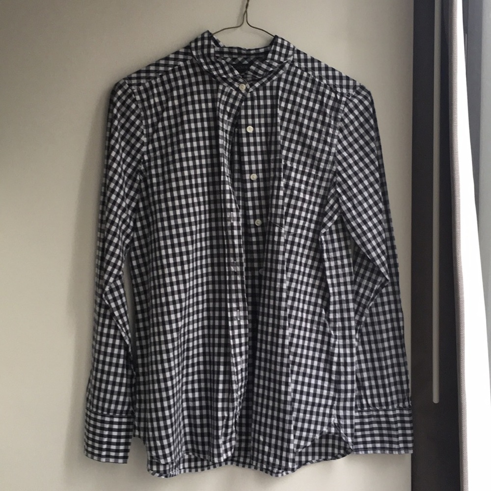 Navy and White Gingham plaid button down